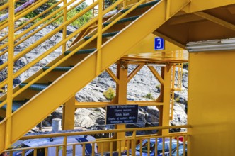 Safety instruction in Swedish to apply the handbrake on a car ferry near Lysekil, BohuslÃ¤n,