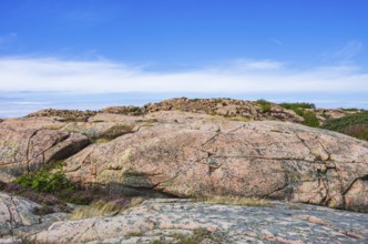 Rocky landscape of Bohusgranite on the coast of Lysekil, BohuslÃ¤n, VÃ¤stra Götalands lÃ¤n, Sweden,