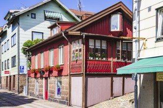 Historic residential and commercial architecture on Kungsgatan in the city centre of Lysekil,