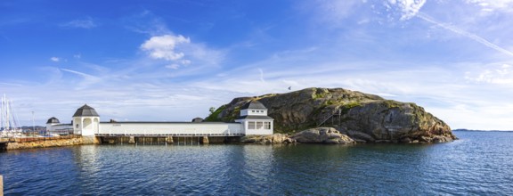 Picturesque view of the Kallbadhus, the cold bathhouse of Lysekil, BohuslÃ¤n, VÃ¤stra Götalands