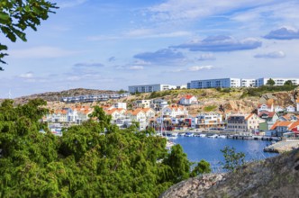 View of the picturesque house front and the northern harbour (Norra Hamnen) of Lysekil, BohuslÃ¤n,