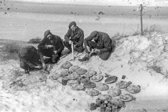 WW2 German anti-tank Teller mines and S-mines cleared in the dunes at Atlantikwall Raversyde by