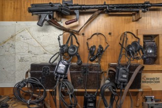 Communication headsets in German WW2 transmission post at WWII Saltzwedel-neu Battery, Raversyde