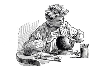 Chiseller at work, chiselling profession, metalworking, around 1880, digitally enhanced
