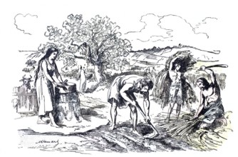 Agriculture, farmers tilling fields in the Iron Age, c. 700 BC, digitally enhanced reproduction of