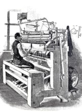 Glove-making workshop, worker at a glove-knitting loom, around 1870, digitally enhanced
