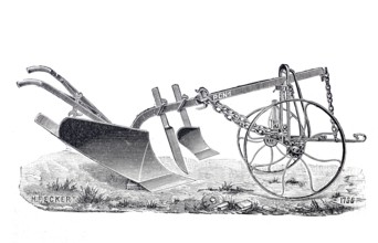 Arable farming, agriculture, Rajol plough, deep plough or deep draft plough, around 1870, digitally