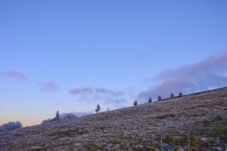 Hill scene with clear evening sky, calm and minimalistic, winter, Route de Cretes, Hohneck, La