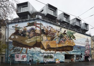 Bilker Bunker, heritage-protected bunker with the wall painting Time Travelers, today a