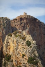 Bizarre rock formations and Genoese tower at Capo Rosso, Genoese Tower, Piana, Corse-du-Sud