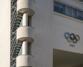 Olympic rings 1952, outdoor stairs, Olympic Stadium, architects Yrjö Lindegren and Toivo Jäntti,