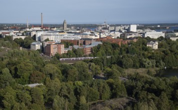 View of forest and city center of Helsinki from the Olympic Stadium tower, Finland