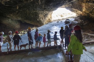 Hikers in the Schellenberger Ice Cave, Untersberg Massif, Berchtesgadener Land, Upper Bavaria, Alps