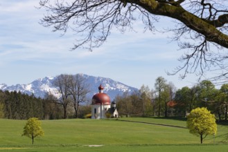 Heuwinkl chapel with Benedict wall, pilgrimage church to Our Lady, dome, Iffeldorf, Pfaffenwinkel,