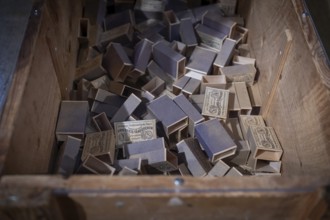 Old matchboxes covered with historical motifs, Tändsticksmuseet matchstick museum or match museum,