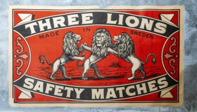 Historic label design, dancing lions and print Made in Sweden, Tändsticksmuseet match museum or