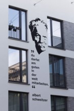 Albert Schweitzer, portrait mural and quote of the Nobel Peace Prize winner at a student residence,