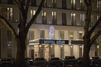 Hotel Kö 59, 5-star luxury hotel, Christmas decoration at the entrance, evening, Düsseldorf, North