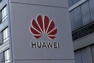 Huawei Techologies Germany, logo at the Düsseldorf office, telecommunications equipment supplier,