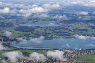 Panorama from Tegelberg, 1881m, on Schwangau, Waltenhofen, Forggensee and Hopfensee, Füssener Land,