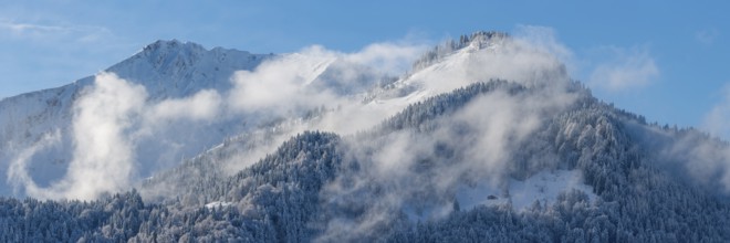Mountain panorama from Söllereck, 1706m, in winter, Allgäu Alps, Allgäu, Bavaria, Germany