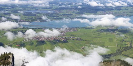 Panorama from Tegelberg, 1881m, on Schwangau, Waltenhofen, Forggensee and Hopfensee, Ostallgäu,