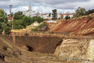 Mina de Sao Domingos, historic copper open-pit mine, houses of the village, Portugal