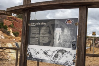 Explanatory panel, entrance to Mina de Sao Domingos, historic copper open-pit mine, Portugal