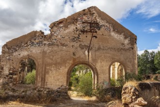 Ruins of former workshop halls, Mina de Sao Domingos, historic copper open-pit mine, Portugal