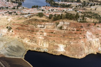 Houses of the village, on top of Mina de Sao Domingos, historic copper open-pit mine, Portugal