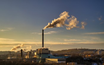 View of EnBW power plant and waste incineration plant Stuttgart-Münster, viaduct, cogeneration