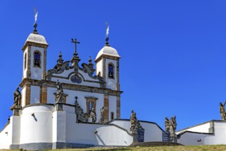 Historic baroque church facade in the Bom Jesus do Matosinhos sanctuary with the twelve prophets by