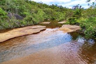 A tranquil river flowing through the forest on the outskirts of the city of Ouro Preto in Minas