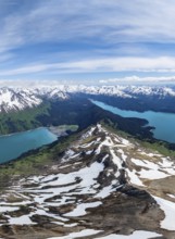 View of mountain landscape with turquoise blue fjord Sadie Cove and Tutka Bay, aerial view, Grace