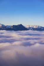 View from Kulmspitze, Schober rising out of a sea of fog, inversion weather, Osterhorn Group,