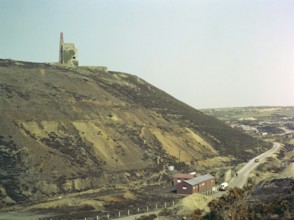 Ruins of engine house building of Tywarnhayle United Mills copper mine, near Porthtowan, St Agnes,