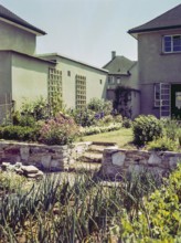 Back garden of suburban house thought to be naval officer housing, possibly Devonport, Plymouth,