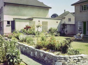 Back garden of suburban house thought to be naval officer housing, possibly Devonport, Plymouth,