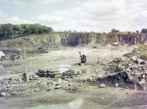 Ruston-Bucyrus 10-RB excavator, quarrying thought to be near Plymouth, Devon, England, UK 1960s
