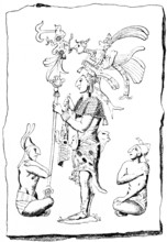 Folk types on an old Mexican relief, from the prehistoric Central American period, indigenous