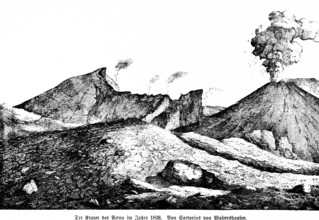 Etna Crater around 1804, stratovolcano, eruption, smoke, geology, mountain landscape, tectonics,