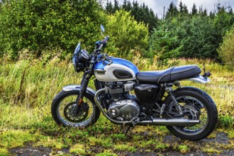 Triumph Motorcycle on the Scottish wilderness, Scotland, United Kingdom