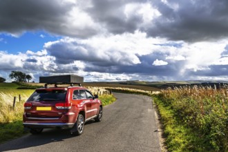 4x4 car trip with roof tent on the Scottish wilderness, Scotland, United Kingdom