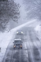 Country road in Elfringhauser Switzerland, near Sprockhövel, snowfall, snowy, North