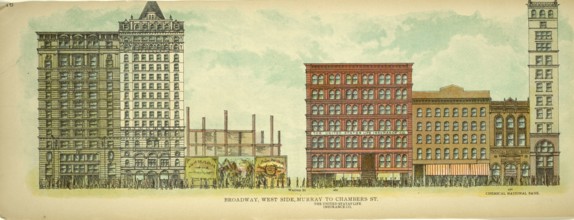 Broadway, West Side, Murray to Chambers Street, New York, Manhattan, America, USA, historical,