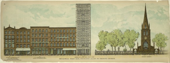 Broadway, West Side, Exchange Alley to Trinity Street, New York, Manhattan, America, USA, historic,