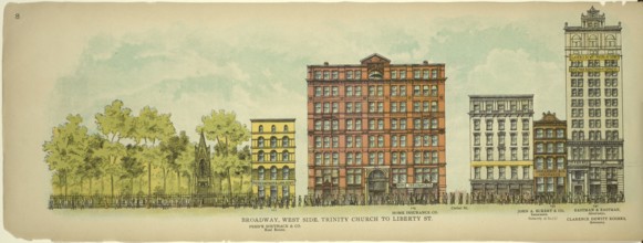 Broadway, West Side, Trinity Church to Liberty Street, New York, Manhattan, America, USA, historic,