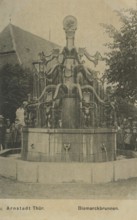 Bismarck Fountain in Arnstadt in Thuringia, Ilmkreis, Germany, postcard, view around 1900 - 1910,