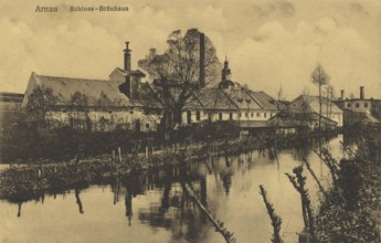 Castle, brewery in Arnau, town of Hostinne in Trutnov District in the Czech Republic, postcard,