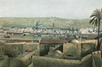 The Mount of Olives seen from Jerusalem, 1870, Israel, school painting, authentic reproduction of a